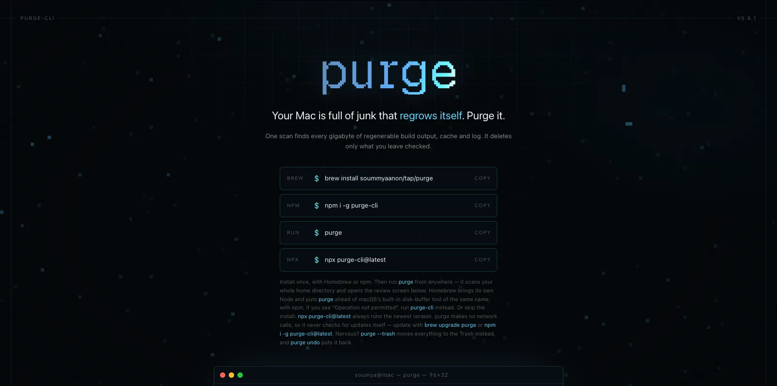 Purge interface